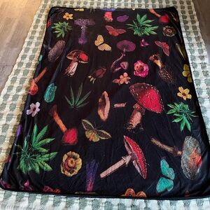 Colorful Mushroom and Butterfly Blanket